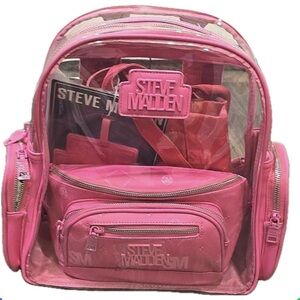 NWT Steve Madden Birma 3 in 1  Pink PVC Transparent Backpack Fanny Bag Tote
